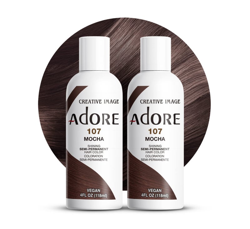 Adore Semi Permanent Hair Color (107 Mocha) (2 Pack) | Vegan & Cruelty-Free Brown Hair Dye | No Ammonia, No Peroxide, No Alcohol | 4 Fl Oz - Image 1