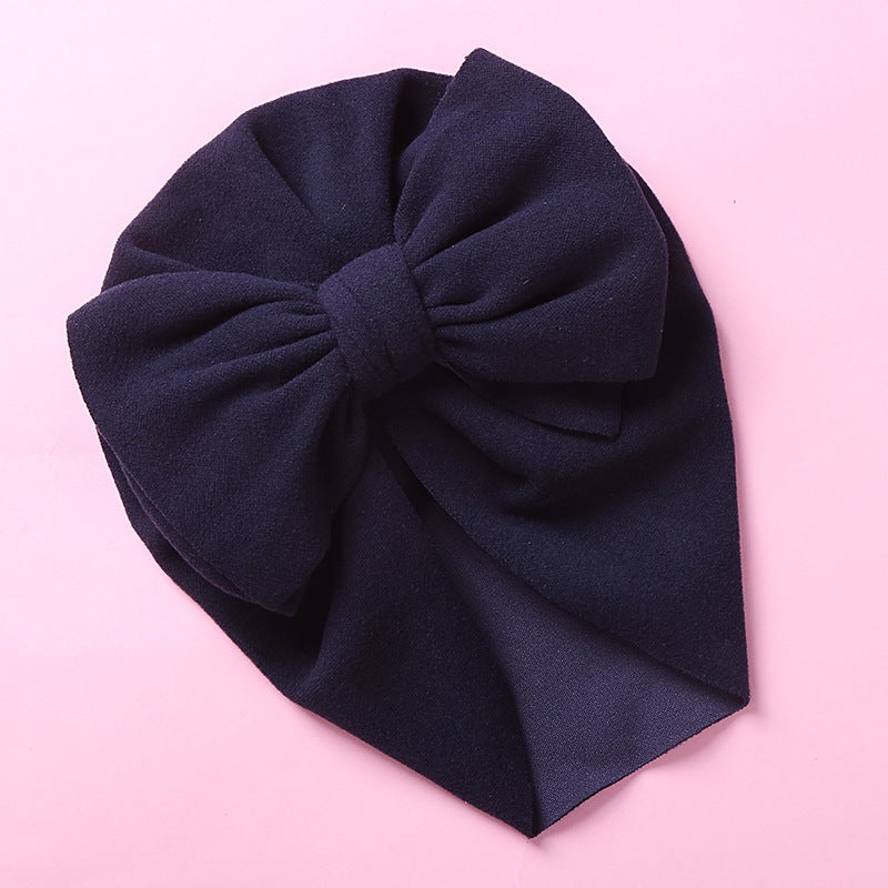 Generic Double Bow Cashmere-like Kids Cap 5 Navy blue