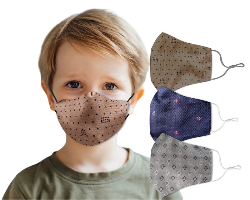 El Regalo El Regalo Set of 3 Kids Cotton Face Masks 3 to 8 Years age Multi Layers Soft Cotton Reusable Washable Face Masks With Adjustable Ear Loops for Kids 3 to 8 Years Old  - Image 1