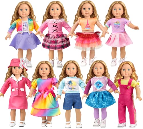 WONDOLL 9 Sets American 18 Inch Doll Clothes and Accessories  Outfits Sets  Princess Fashion Bundle for GirlNo Doll - Image 1