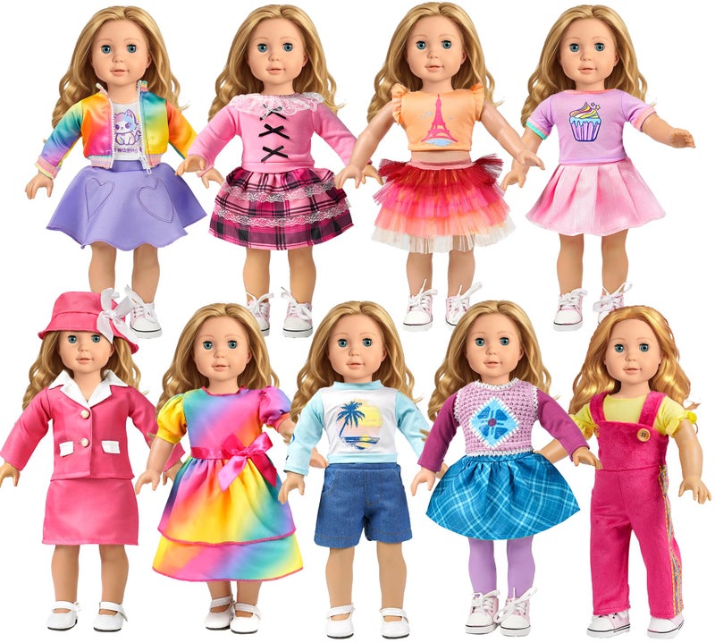 WONDOLL 9 Sets American 18 Inch Doll Clothes and Accessories  Outfits Sets  Princess Fashion Bundle for GirlNo Doll - Image 3