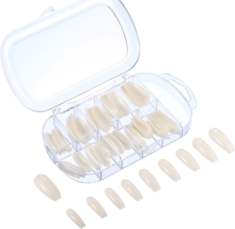 120 Pieces Acrylic Nail Tips Fake Coffin Nail Full Cover Ballerina Shape Nails 10 Sizes Women Artificial False Nail in Clear Box Natural Color
