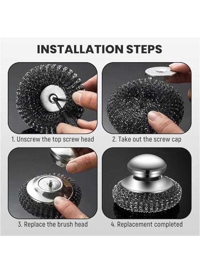 Generic - Steel Wool Scrubber,Upgraded Stainless Steel Wool Scrubber with Handle,Multi-Pack Replacement Steel Scrubber Wool Pads,Detachable Metal Steel Scrubber for Dishes,Iron Pots,Stoves(Scrubber/1PCS) - Image 1
