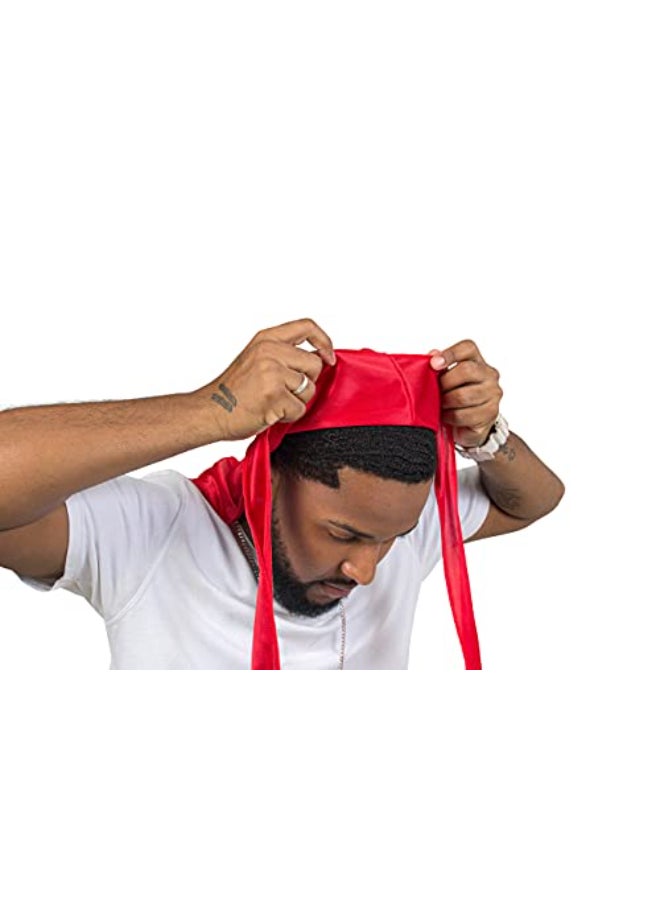 ForceWave Silky Durag for Men Wave Cap Satin Dorag for Men Women 360 Wave Red - Image 4