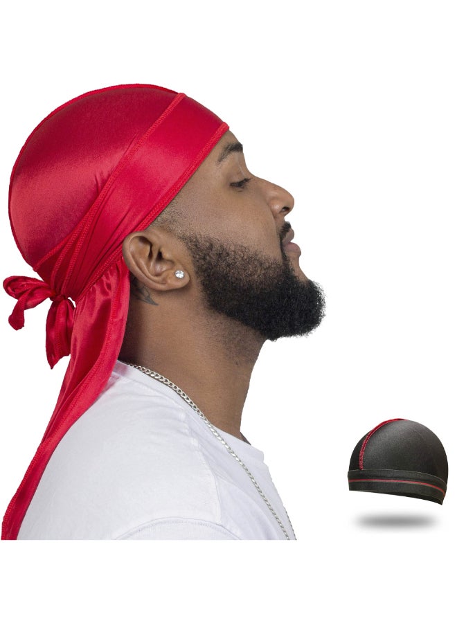 ForceWave Silky Durag for Men Wave Cap Satin Dorag for Men Women 360 Wave Red - Image 3