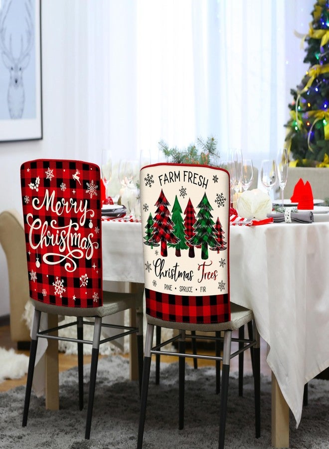 TREWAVE Christmas Chair Covers Set of 6 Buffalo Plaid Chair Back Covers Holiday Dining Chair Slipcovers Protector Kitchen Dining Room Decor Festival Party Decoration - Image 5