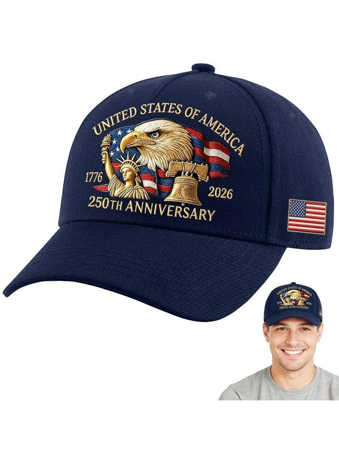 WOKALON 250 Anniversary USA Hat, Adjustable 250 Year American Anniversary Hat Navy Blue - Image 1