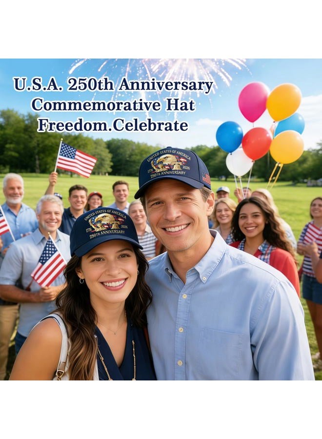 WOKALON 250 Anniversary USA Hat, Adjustable 250 Year American Anniversary Hat Navy Blue - Image 5