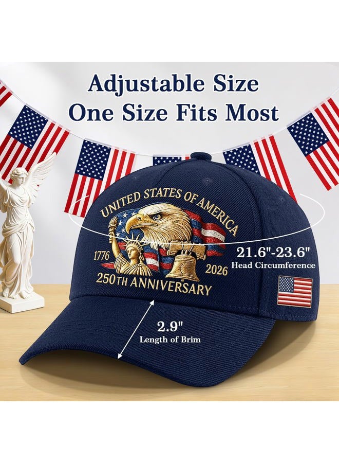 WOKALON 250 Anniversary USA Hat, Adjustable 250 Year American Anniversary Hat Navy Blue - Image 2
