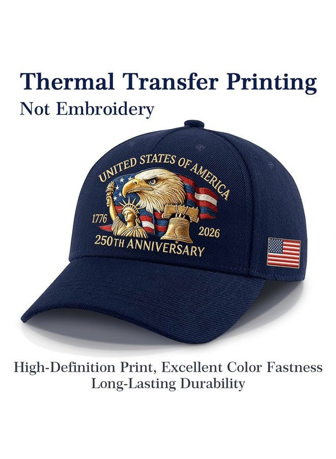 WOKALON 250 Anniversary USA Hat, Adjustable 250 Year American Anniversary Hat Navy Blue - Image 3