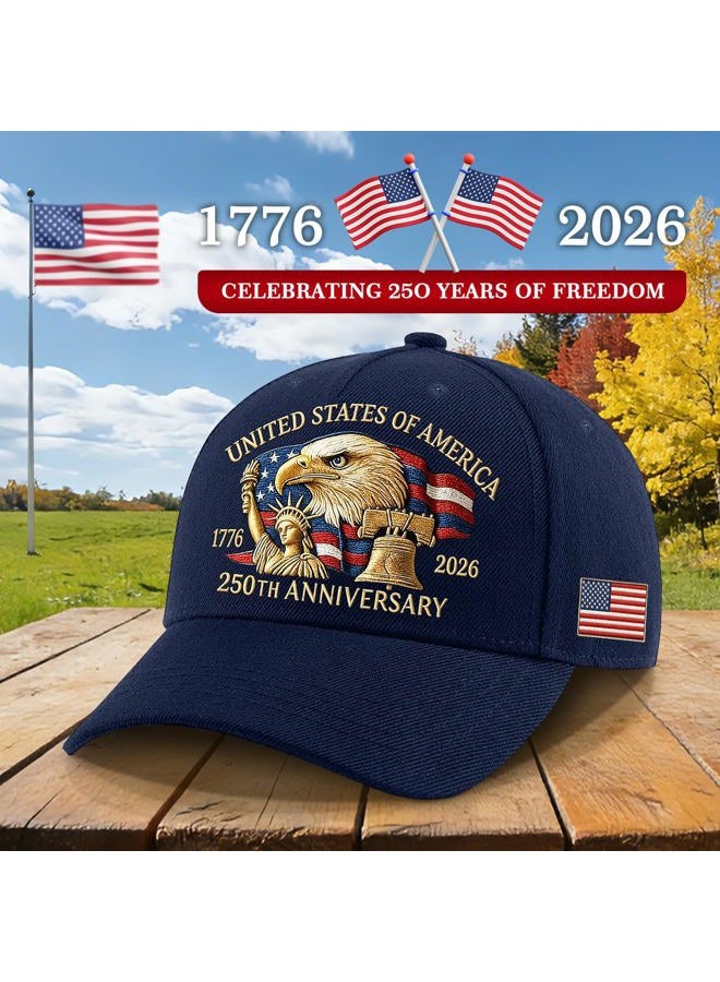 WOKALON 250 Anniversary USA Hat, Adjustable 250 Year American Anniversary Hat Navy Blue - Image 4