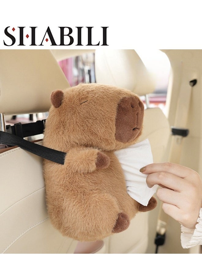 SHABILI Cute Plush Capybara Shape Car Tissue Box Holder， Soft cartoon tissue Storage Box Fashion Napkin Dispenser Container for Desk Home Toilet Car Office 1 Pack  - Image 1