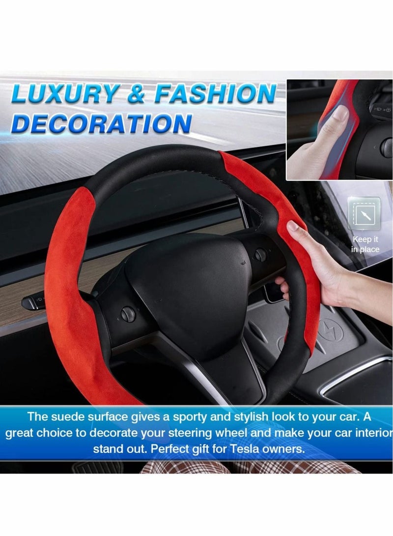 SYOSI Steering Wheel Cover for Tesla Model Y 2020-2022/Model 3 2017-2022, Car Breathable Non Slip Steer Wheel Protector Cover - Image 4