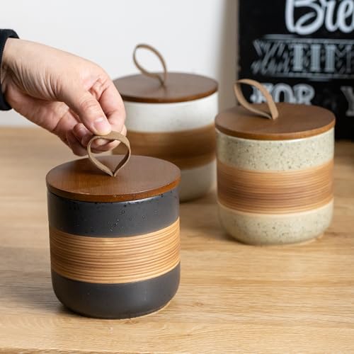 Miamolo Small Ceramic Jar with Lid, Coffee Container Kitchen Food Storage Jars for Spice Sugar Tea Bag Matcha Container Airtight, Stacairtightkable Decorative Jars for Countertop, Black & 5 fl.oz - Image 5