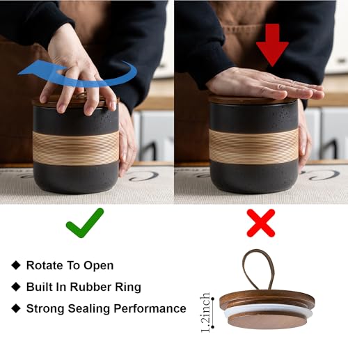 Miamolo Small Ceramic Jar with Lid, Coffee Container Kitchen Food Storage Jars for Spice Sugar Tea Bag Matcha Container Airtight, Stacairtightkable Decorative Jars for Countertop, Black & 5 fl.oz - Image 3