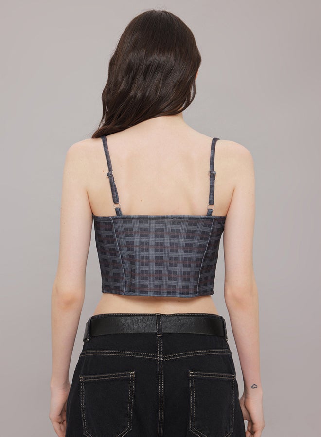 trendyol Multicolored Plaid Printed Fitted/Fits Body Sweetheart Neck Crop Stretch Knit Bustier - Image 4