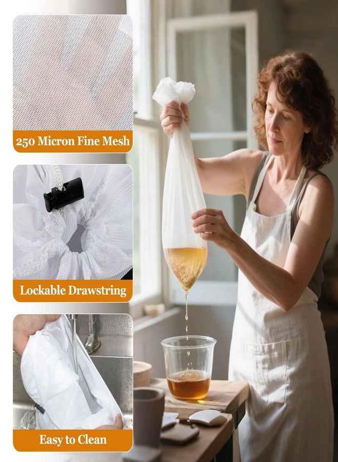 MAQIHAN عبوتان من أكياس التخمير القابلة لإعادة الاستخدام - كيس تصفية كبير جدًا بشبكة دقيقة للتخمير المنزلي، مقاس 26 × 22 بوصة، و16 × 18 بوصة، مناسب لتصفية البيرة، وعصير العنب، وعصير التفاح، وحليب الحبوب، مع رباط قابل للتعديل. - Image 3