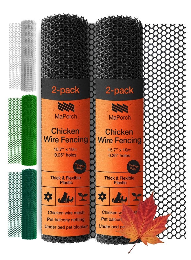 MaPorch Plastic Chicken Wire Mesh Fence - Black Mesh, 15.7 in x 10 ft - Quick-Install Chicken Wire Fencing - Plant Protectors from Animals - Durable Garden Netting - Pet & Poultry Netting (2-Pack) - Image 1