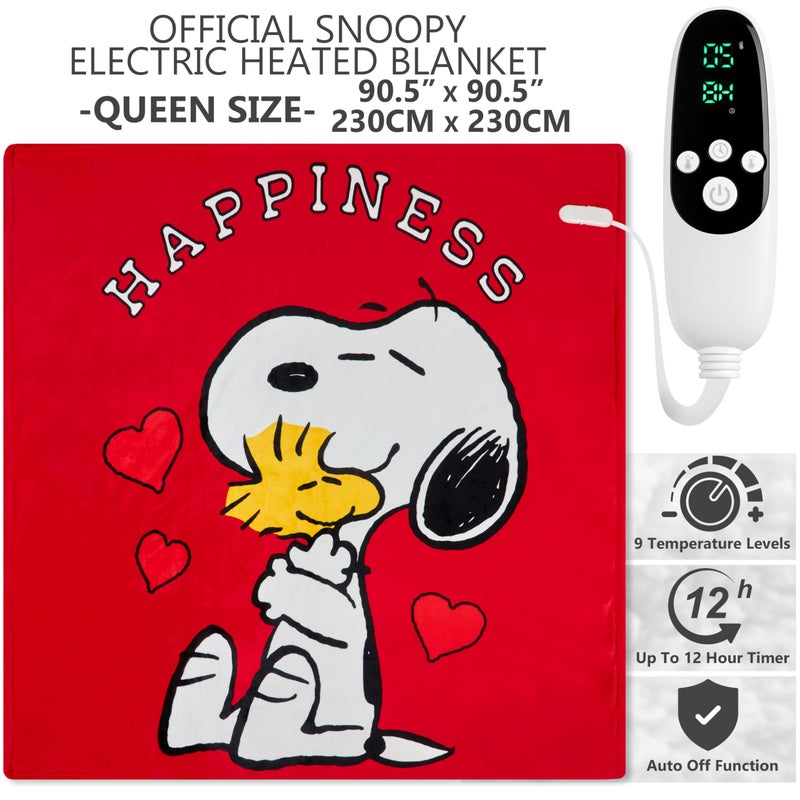 Get Trend Peanuts Snoopy Heated Blanket Electric, Queen Size Luxurious Fleece Blanket, 9 Heat Settings Auto Shut-Off, 90x90in, Gifts for Mom, Grandma, Grandpa (Red Snoopy, Queen US) - Image 2