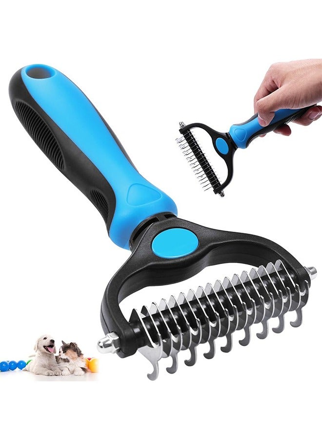 Bukela Pet Grooming Brush, Double Sided Hair Removal Brush for Dogs and Cats, Extra Wide Dog Grooming Brush, Stripping Brush for Dogs, Brush for Cats (Blue) - Image 1