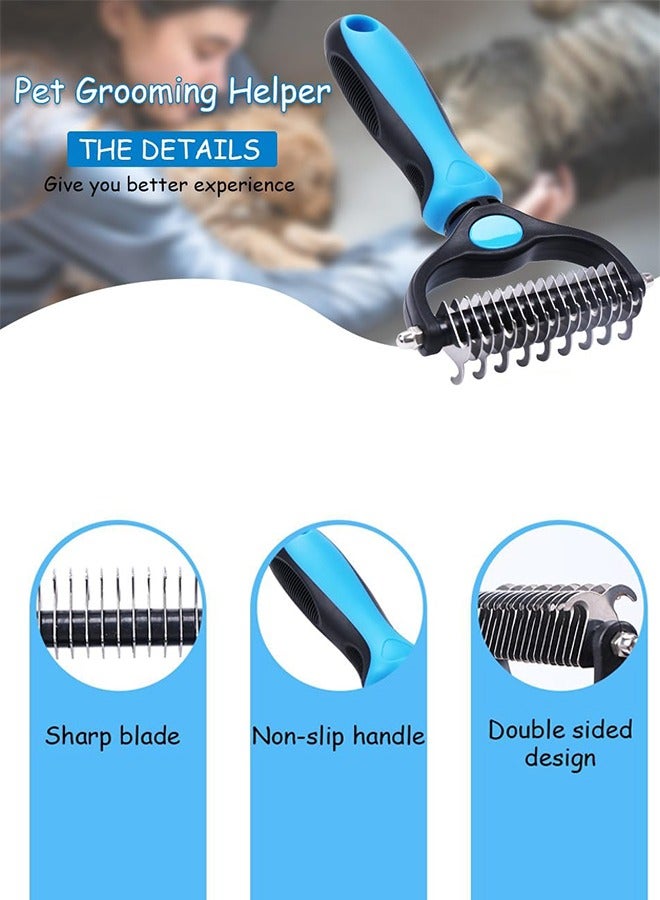 Bukela Pet Grooming Brush, Double Sided Hair Removal Brush for Dogs and Cats, Extra Wide Dog Grooming Brush, Stripping Brush for Dogs, Brush for Cats (Blue) - Image 3