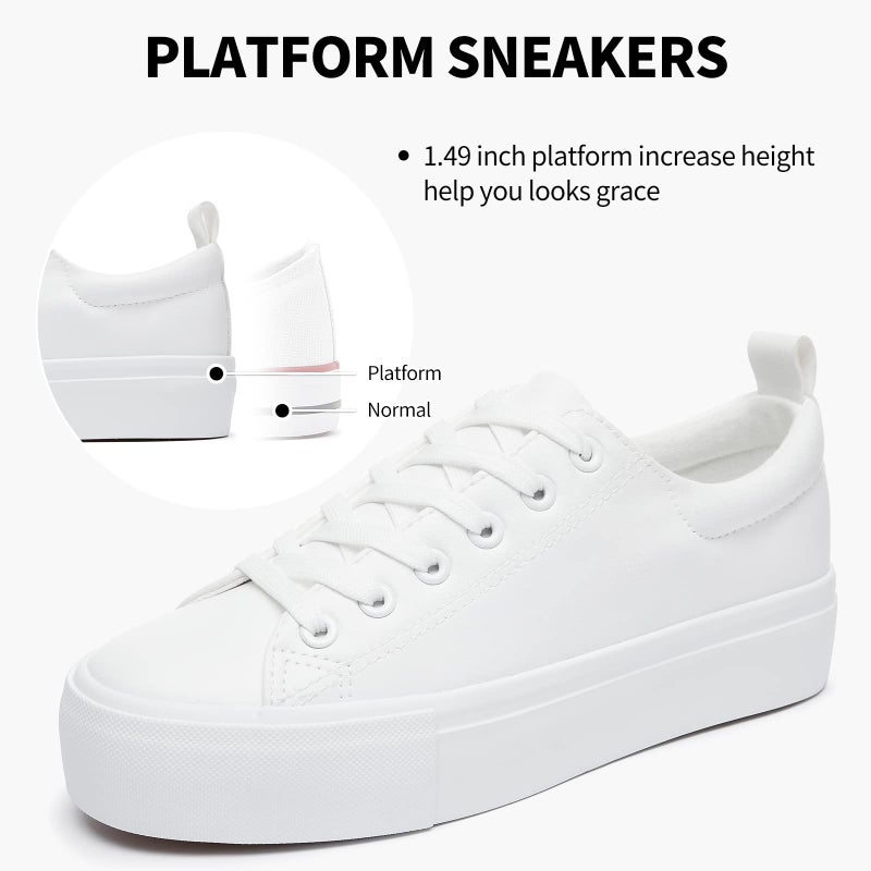 SERNIAL Womens White Platform Sneakers PU Leather Platform Shoes Walking Shoes for Women(White,US5.5) - Image 4