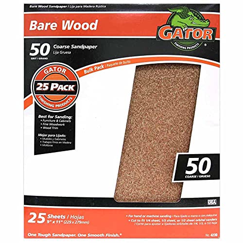 GATOR FINISHING PRODUCTS Gator 9" x 11" Bare Wood Sanding Sheets, 50 Grit, 25 Pack - Image 3