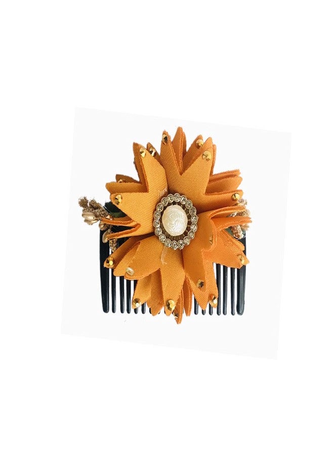 Arooman™ Artificial Flower Comb, Juda/Bun Comb, Side Comb, Floral Hair Comb (Color-Yellow, Pack-01) M12190948 - Image 1