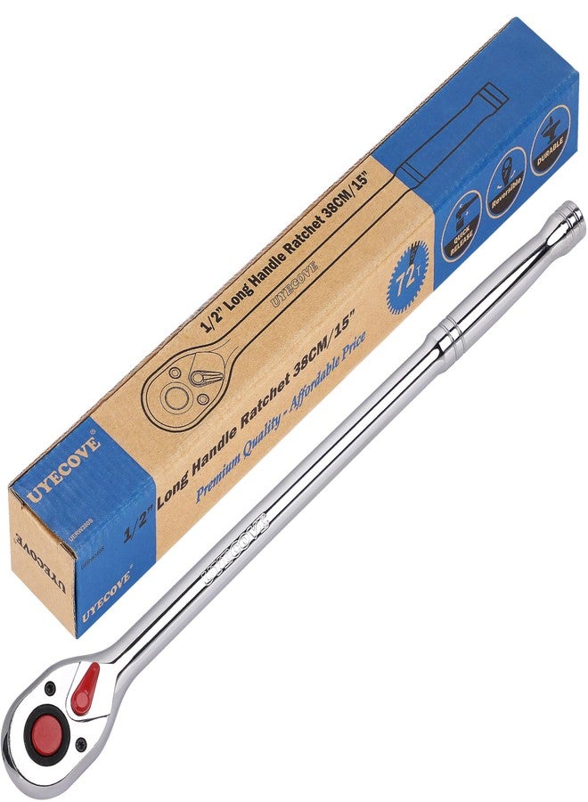 UYECOVE 1/2 Inch Drive Ratchet Wrench, 1/2 Ratchet Wrench Long Handle, Socket Wrench, 72-Tooth Quick-release Reversible Cr-Mo Head, Chrome Steel Made - 15''38cm - Image 1