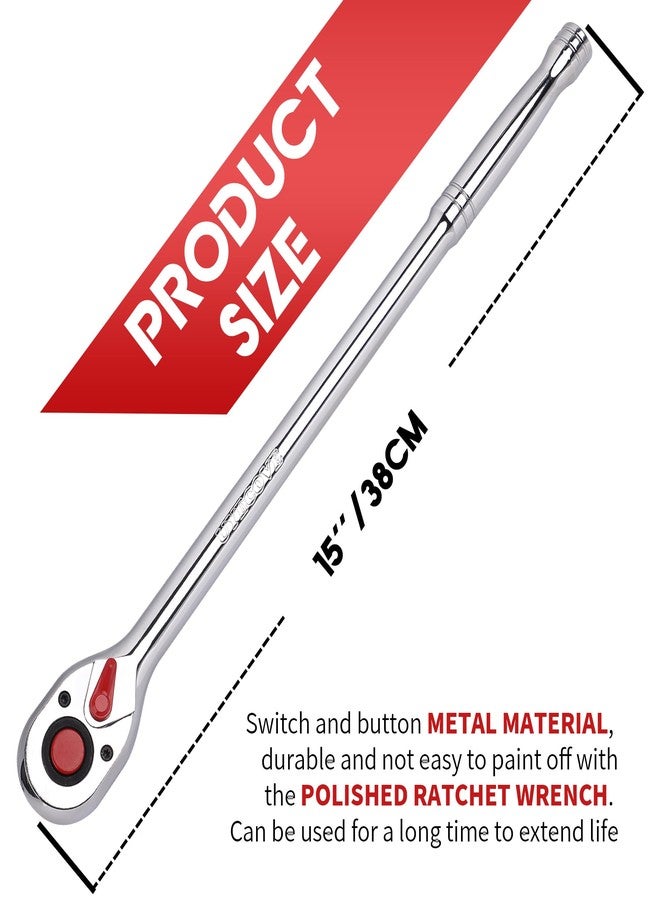 UYECOVE 1/2 Inch Drive Ratchet Wrench, 1/2 Ratchet Wrench Long Handle, Socket Wrench, 72-Tooth Quick-release Reversible Cr-Mo Head, Chrome Steel Made - 15''38cm - Image 4
