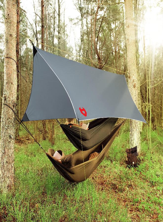 NoCry Rain Fly by NoCry 12x10 Lightweight Survival Camping Tarp; 100% Waterproof; Makes a Great Backpacking Tarp or Hammock Shelter; Comes in Multiple Colors, Survival Bracelet Included; Grey  - Image 4
