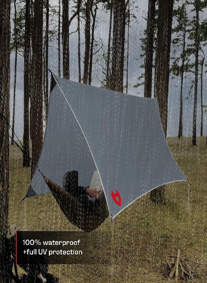 NoCry Rain Fly by NoCry 12x10 Lightweight Survival Camping Tarp; 100% Waterproof; Makes a Great Backpacking Tarp or Hammock Shelter; Comes in Multiple Colors, Survival Bracelet Included; Grey  - Image 5