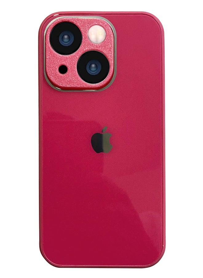 Generic - iPhone 14 Plus Back Cover Tempered Glass With Silicone Rubber Frame For IPhone 14 Plus Case - Hot Pink - Image 1