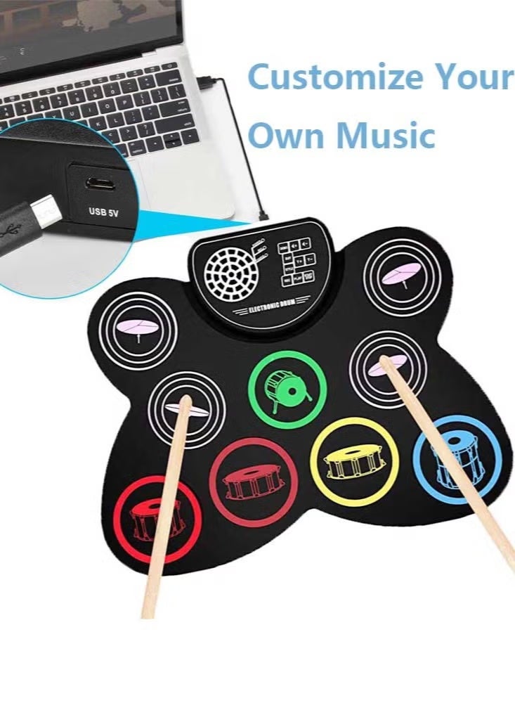 Soofam Electronic Drum Set, 9 Drum Practice Pad with Headphone Jack for Kids, Roll-up Drum Pad Machine Built-in Speaker Drum Pedals Drum - Image 4