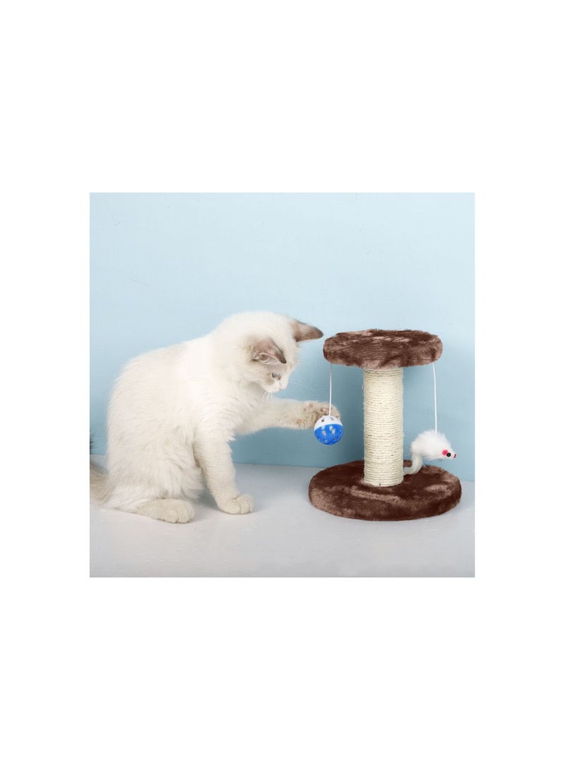 Double Layer Double Lob Mouse Plush Cat Climbing Frame, 20cm Sisal Cat Scratching Board Column, Cat Tree, Cat Jumping Platform, brown - Image 2