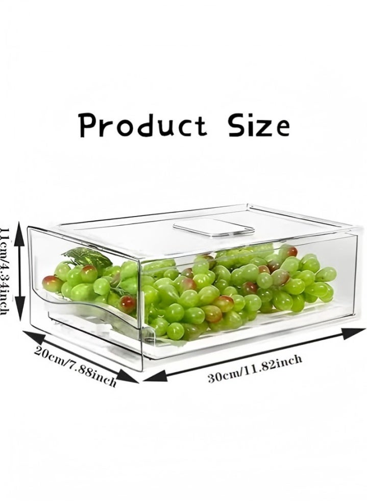 DUNISO 2 Pack Fridge Organizer Bins with Lids, Stackable Food Storage Box with Lids/Drain Tray and Drawer, Space Saving, Waterproof and Durable, Suitable for Fruits, Vegetable, Food, Drinks, 30*20*11cm, Clear - Image 2