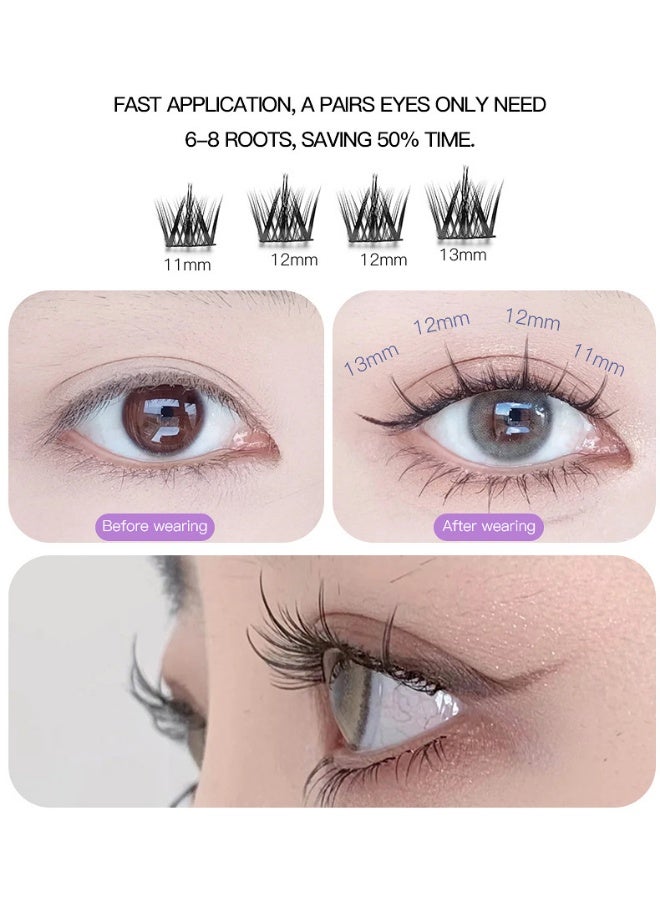 فلاي رود مجموعة رموش صناعية من 60 قطعة - 4 أنواع من التجعيدات، بطول 11-13 مم، شريط أسود رفيع للغاية 0.05 مم، قابلة للتشذيب وإعادة الاستخدام، علبة ملونة - Image 4