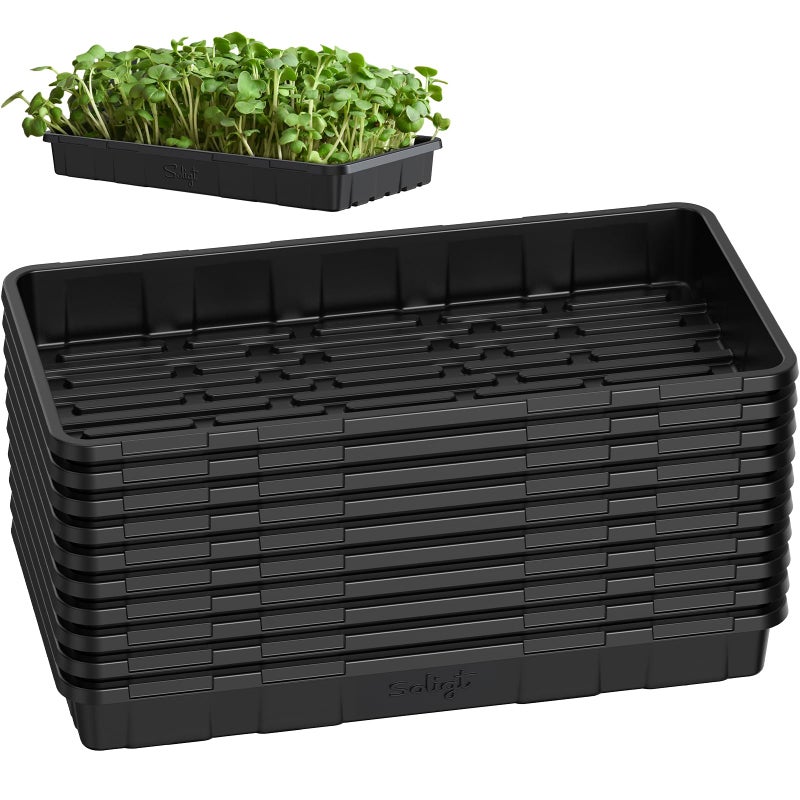 SOLIGT Extra Thick Heavy Duty 10 Pack 1020 Seed Starting Trays - Microgreens Growing Trays Seedling Plant Germination Starter Tray Transplant Fodder Flats, No Holes, No Leakage, Reusableâ€¦ - Image 1