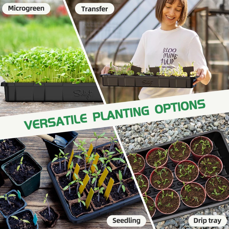 SOLIGT Extra Thick Heavy Duty 10 Pack 1020 Seed Starting Trays - Microgreens Growing Trays Seedling Plant Germination Starter Tray Transplant Fodder Flats, No Holes, No Leakage, Reusableâ€¦ - Image 3