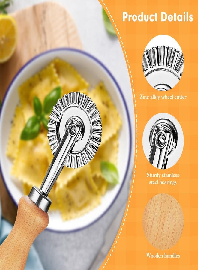 EoaMen 2Pcs Pasta Cutter Wheel Stainless Steel Fluted Pastry Ravioli Cutter Wheel with Wooden Handle Pastry Crimper for Home Kitchen - Image 2