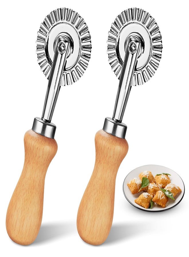 EoaMen 2Pcs Pasta Cutter Wheel Stainless Steel Fluted Pastry Ravioli Cutter Wheel with Wooden Handle Pastry Crimper for Home Kitchen - Image 1