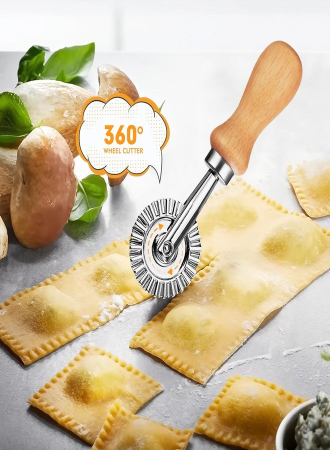 EoaMen 2Pcs Pasta Cutter Wheel Stainless Steel Fluted Pastry Ravioli Cutter Wheel with Wooden Handle Pastry Crimper for Home Kitchen - Image 5