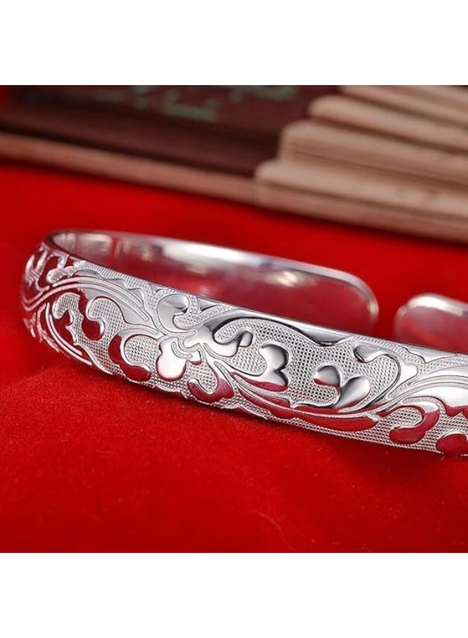 Sterling Silver Bangle Bracelets for Women,Fashion Jewelry Simple Adjustable 925 Silver Cuff Bangles for Women Mom Wife Valentine Mothers Day Gift - Image 5