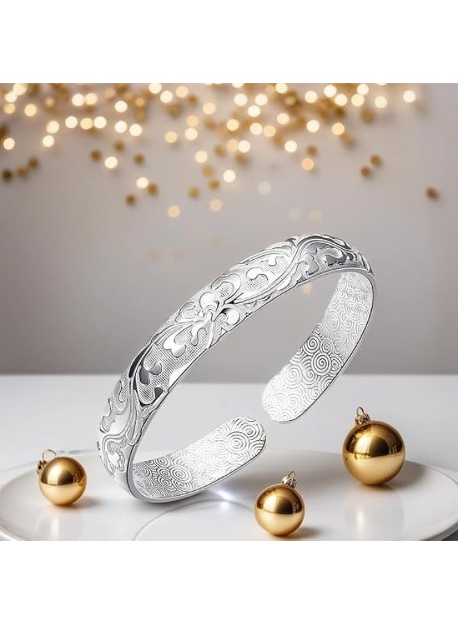 Sterling Silver Bangle Bracelets for Women,Fashion Jewelry Simple Adjustable 925 Silver Cuff Bangles for Women Mom Wife Valentine Mothers Day Gift - Image 4