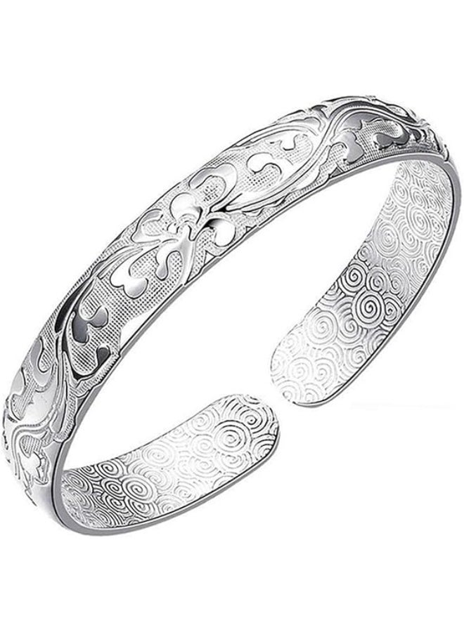 Sterling Silver Bangle Bracelets for Women,Fashion Jewelry Simple Adjustable 925 Silver Cuff Bangles for Women Mom Wife Valentine Mothers Day Gift - Image 1