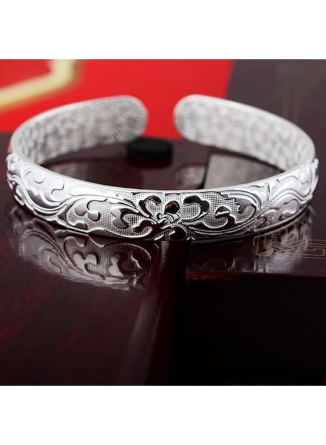 Sterling Silver Bangle Bracelets for Women,Fashion Jewelry Simple Adjustable 925 Silver Cuff Bangles for Women Mom Wife Valentine Mothers Day Gift - Image 3
