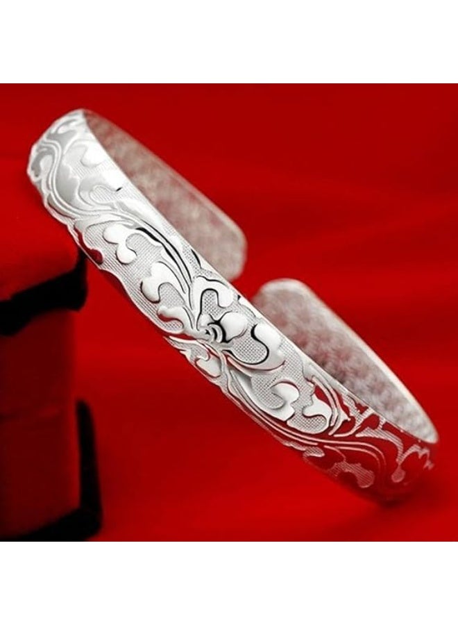 Sterling Silver Bangle Bracelets for Women,Fashion Jewelry Simple Adjustable 925 Silver Cuff Bangles for Women Mom Wife Valentine Mothers Day Gift - Image 2