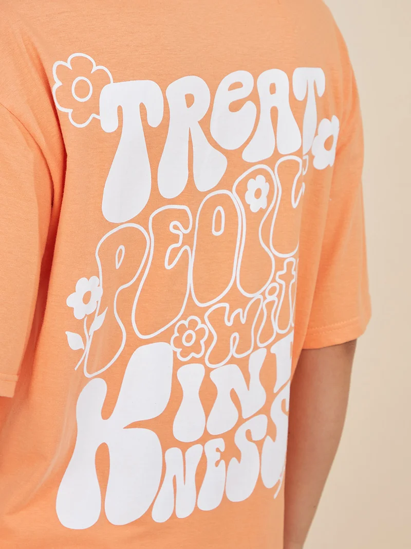 Styli Treat People with Kindness Back Slogan Oversized Longline T-shirt