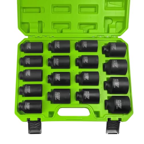 SUNHZ MCKP مجموعة مفاتيح صمولة عميقة 1/2" 17 قطعة، مفاتيح صمولة محور 6 نقاط، قياسي SAE (1-1/4 بوصة إلى 1-3/4 بوصة) وقياسي متري (29 مم - 38 مم) - Image 1