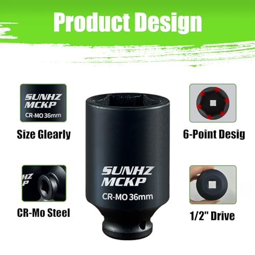SUNHZ MCKP مجموعة مفاتيح صمولة عميقة 1/2" 17 قطعة، مفاتيح صمولة محور 6 نقاط، قياسي SAE (1-1/4 بوصة إلى 1-3/4 بوصة) وقياسي متري (29 مم - 38 مم) - Image 4